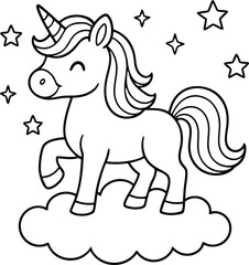 Obraz premium Unicorn elements drawing coloring page illustration line art,