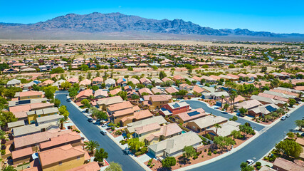 Aerial Residential Neighborhood With Desert Mountain Backdrop Las Vegas