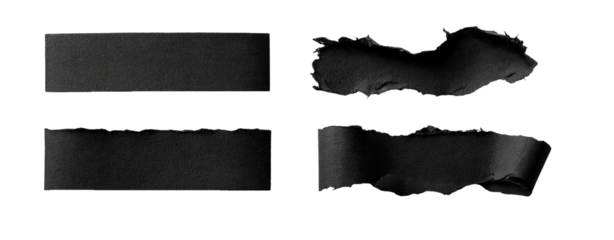 Four dark, textured rectangles/ribbons
