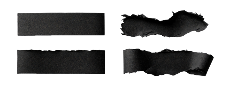 Four dark, textured rectangles/ribbons