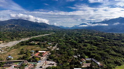 Fototapeta premium Mountainous landscape of Western Antioquia - Mountains, blue sky, and trees