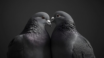 Close-up of two pigeons nuzzling heads in a dark setting dove bird photo