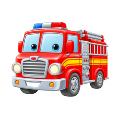 Cute cartoon fire truck isolated on transparent background