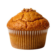 Delicious ginger pumpkin muffin with a sprinkle of ginger on top isolated on white Perfect for fall themed designs, isolated