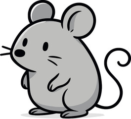 A single cartoon mouse, with a round body and tiny ears, appears in a curious stance, looking to the side. Its tail curls gently, adding a playful