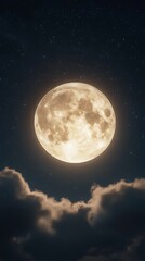 Full moon emerges from dark clouds in a starry night sky stars photo