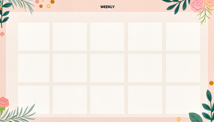 Weekly planner with floral design on pink background