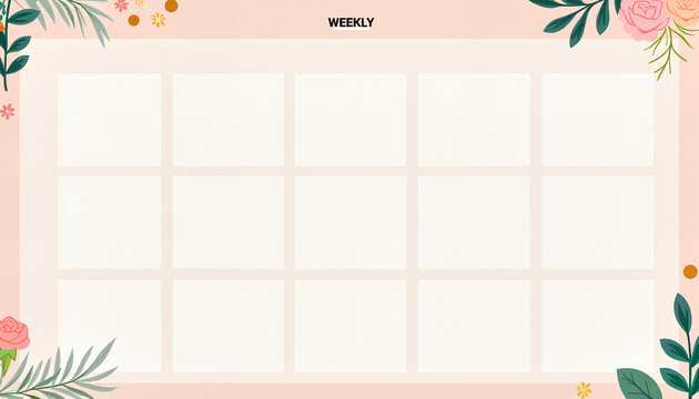 Weekly planner with floral design on pink background
