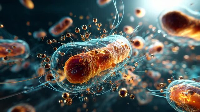 Close up of bacteria cell under microscope scientific illustration of microorganism biology medical research infection pathogen microbiology and microscopic life concept - Powered by Adobe