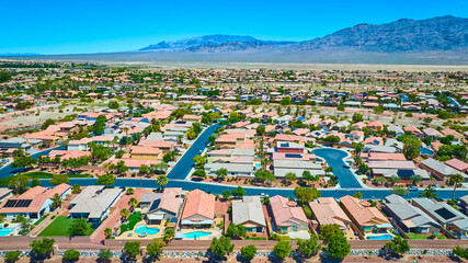 Aerial Residential Neighborhood and Suburban Homes Las Vegas with Desert Mountain Backdrop © Nicholas J. Klein