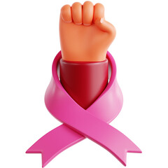 Raised Fist with Pink Ribbon for Strength and Hope
