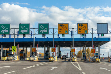 Moscow, Russia - 10.29.2024: Toll road or tollway on the controlled-access highway. Forced traffic...