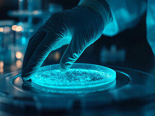 Glowing Petri Dish Science Lab Research with Blue Light