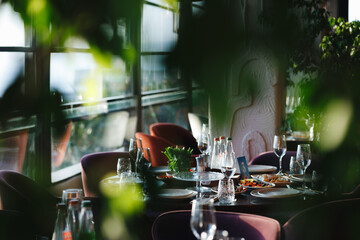Elegant Restaurant Table Setting with Glassware