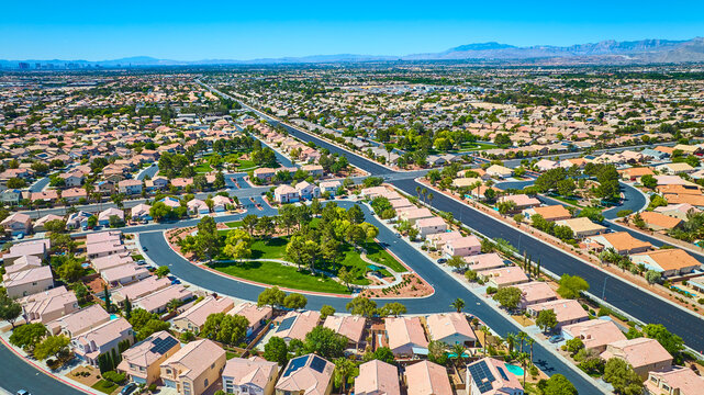 Aerial Residential Neighborhood and Park in Las Vegas Lynbrook Area