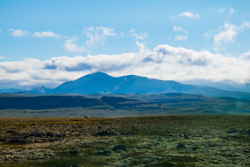 Icelandic Mountain Range with Mossy Lava Field