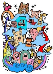 Hand-drawn illustrations, monsters doodle, Hand Drawn cartoon monster illustration,Cartoon crowd doodle hand-drawn Doodle style.