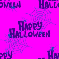 Halloween title seamless web and spiders pattern for wrapping paper and fabrics and linens