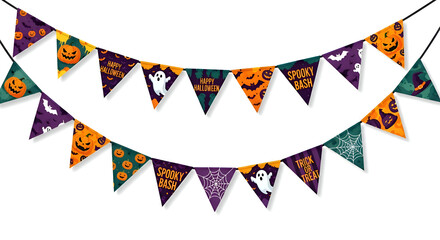 Fototapeta premium Colorful Pennant Chains for Celebration on White Background 