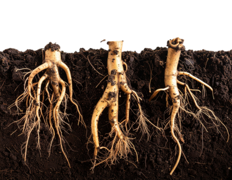 Intricate network of 215 isolated roots, nature growth illustration PNG