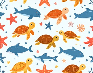 Fototapeta premium Cute underwater creatures pattern (1)