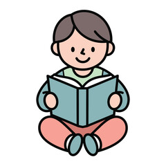 Young child happily reading a book and enjoying their free time