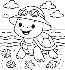 Beautiful mermaid in sea. Coloring book page. Princess doodle. Sea creatures drawing