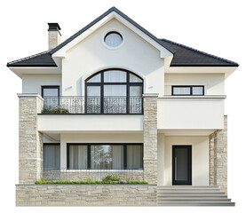 Obraz premium PNG Real contemporary suburb house architecture building balcony.