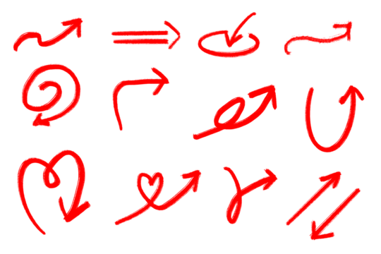Hand-drawn rough arrow set / red  PNG transparent