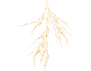 Realistic electric lightning strike, cutout isolated transparent background