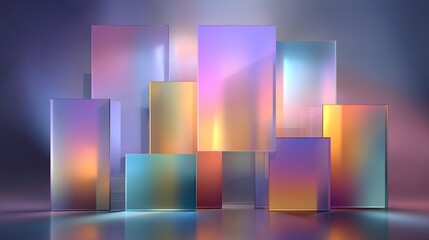 Abstract Glass Panels Reflecting Gradient Colors in a Modern Arrangement