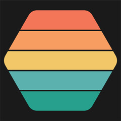 Retro vintage hexagon horizontal striped shape 5 segments,vector.