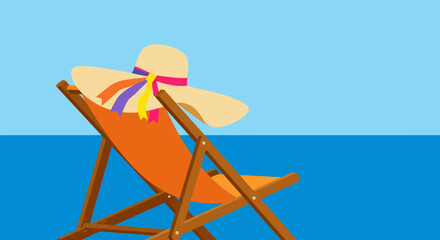 Relaxing beach chair with sun hat evokes summer vacation vibes and tranquil seaside moments