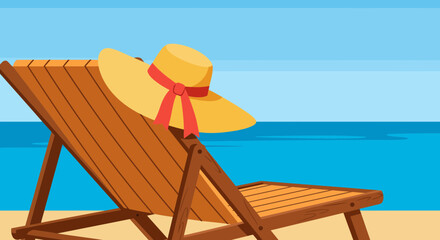 Relaxing summer vacation awaits with beach chair and sun hat by the ocean waves