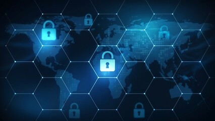 Obraz premium Digital global cybersecurity concept illustration with secure padlock symbols and network connections