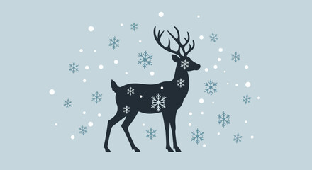 Elegant reindeer silhouette adorned with snowflakes creates a magical winter wonderland scene
