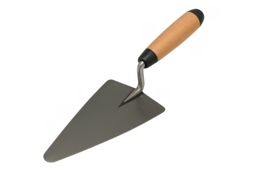 Bricklaying trowel with wooden handle on transparent background