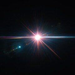 Obraz premium Bright starburst light effect, cosmic space, dark background, design element