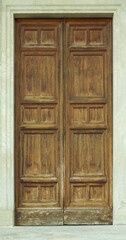 Old brown wooden door beautiful aesthetic history look entrance. Vintage images