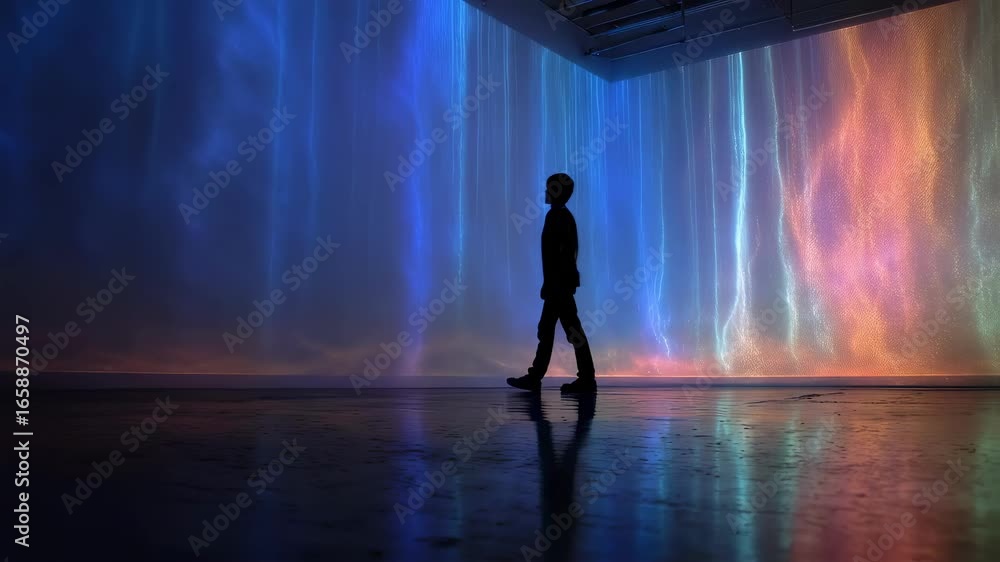 Poster medium shot of a wall surface illuminated by interactive breathactivated light art with glowing co2 