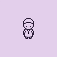 Cute muslim kid logo in simple minimalist cartoon line style.