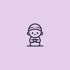 Cute muslim kid logo in simple minimalist cartoon line style.