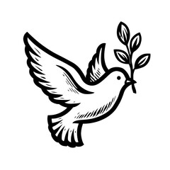Obraz premium A serene illustration of a dove carrying an olive branch, symbolizing peace and hope in a minimalist style.