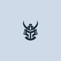 Samurai helmet logo in modern minimalist abstract line design.