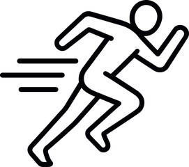 An athletic runner icon in mid-stride, surrounded by motion lines to illustrate quickness. The figure is streamlined and simplified, focusing on the