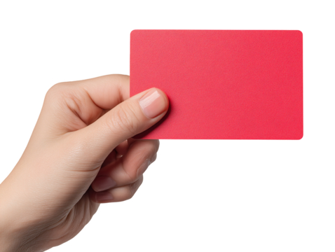 Womans Hand Holding Red Card Blank Template for Business, Design, or Presentation - Powered by Adobe