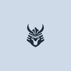 Samurai helmet logo in modern minimalist abstract line design.