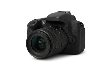 Naklejka premium Modern digital slr camera on transparent background, capturing moments