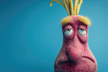 Funny beetroot caricature portrait. Ai generative art
