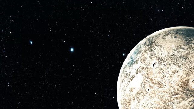 Detailed view of a ceres fictional planet with craters against a starry background